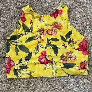 Athleta Yellow Iris Floral Concious Racerback Yoga Tank Top Built-in Bra, Large